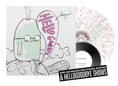 Hellogoodbye - Zombies! Aliens! Vampires! Dinosaurs! (Autographed Band Exclusive Clear w/ White, Pink & Green Splatter Vinyl LP x/500 + 7") - Rare Limiteds